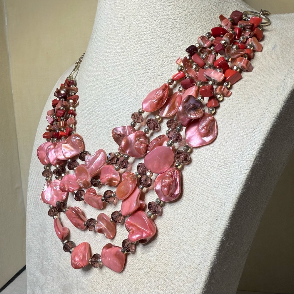 Multi Stranded Cranberry Colored Shell And Crysta… - image 2